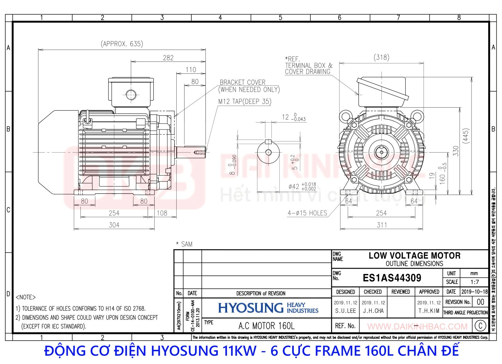 ban ve dong co dien hyosung 11kw chan de