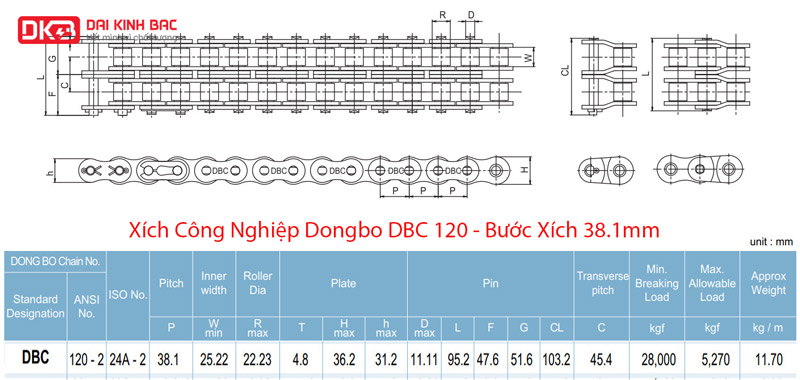Xích Công Nghiệp Dongbo DBC 120 - Bước Xích 38.1mm