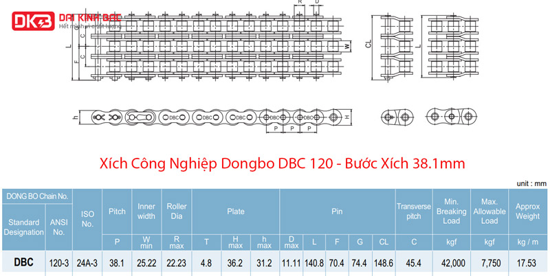 Xích Công Nghiệp Dongbo DBC 120 - Bước Xích 38.1mm