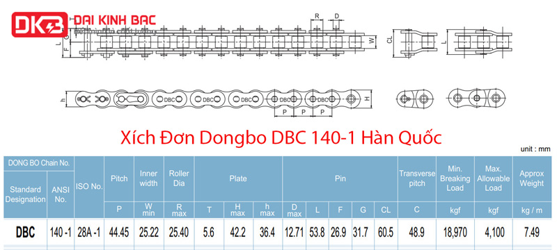 Xích Đơn Dongbo DBC 140-1 Hàn Quốc