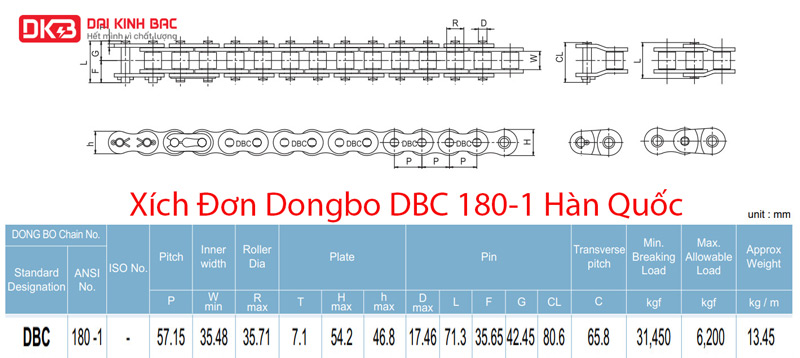Xích Đơn Dongbo DBC 180-1 Hàn Quốc