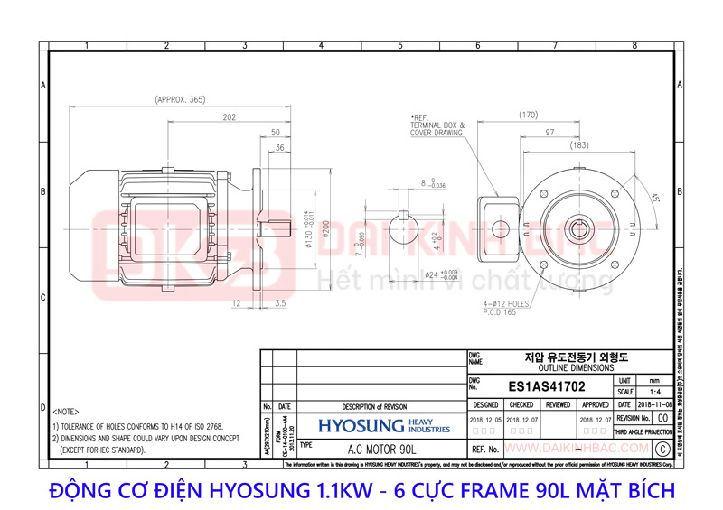 ban ve chi tiet dong co dien hyosung 1.1kw 6 cuc