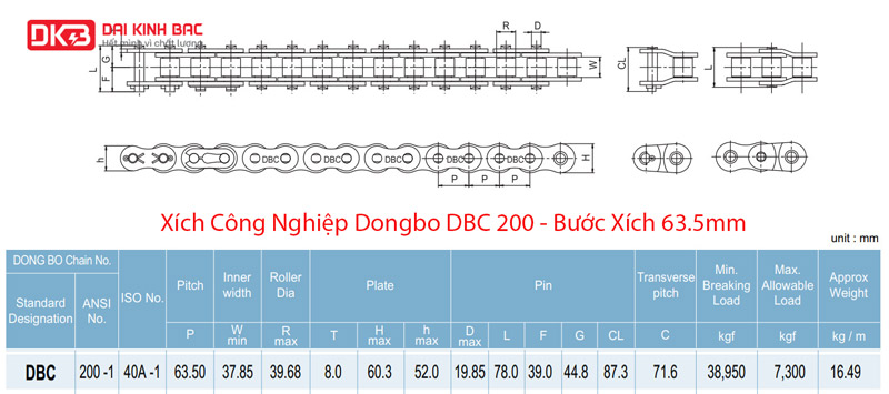 Xích Công Nghiệp Dongbo DBC 200 - Bước Xích 63.5mm