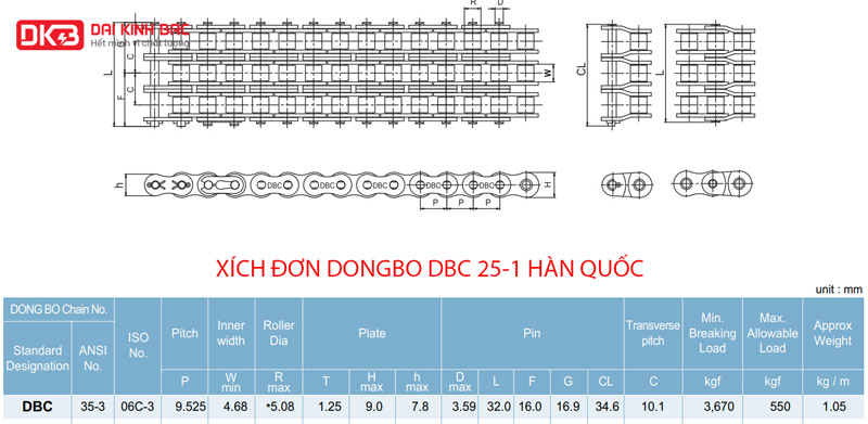 Xích Đơn Dongbo DBC 25-1 Hàn Quốc