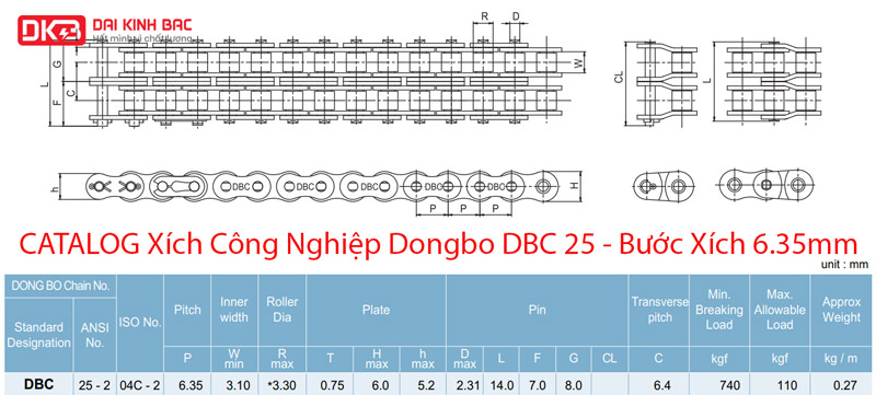 Xích Công Nghiệp Dongbo DBC 25 - Bước Xích 6.35mm