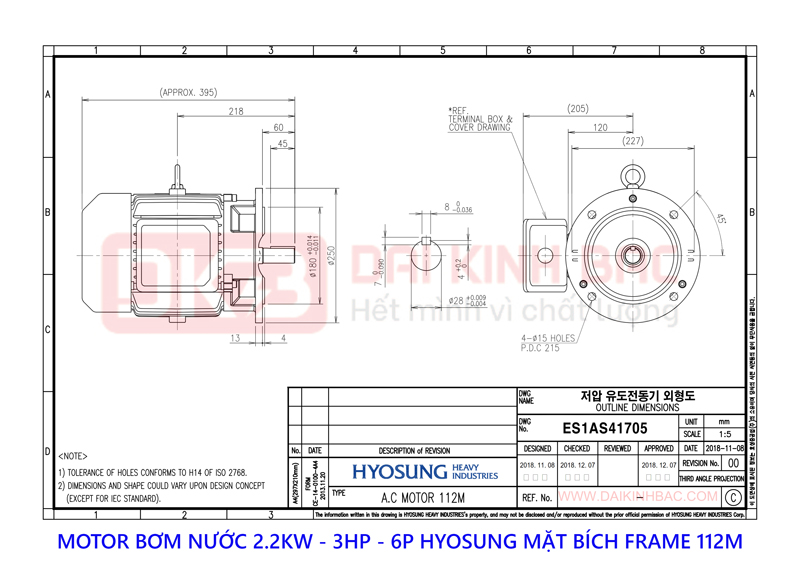 motor bom nuoc 2.2kw hyosung mat bich 6P