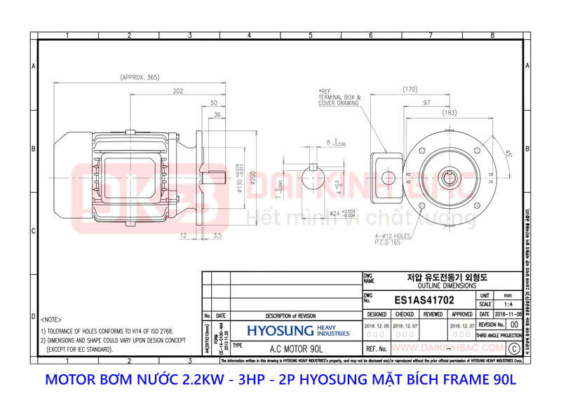 motor bom nuoc 2.2kw hyosung mat bich 2P