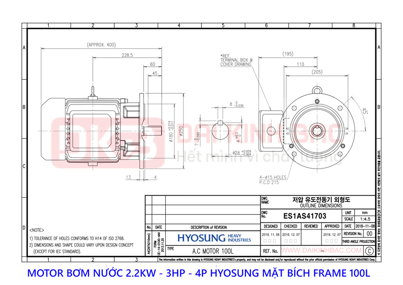 ban ve motor bom nuoc 3kw hyosung 4P mat bich