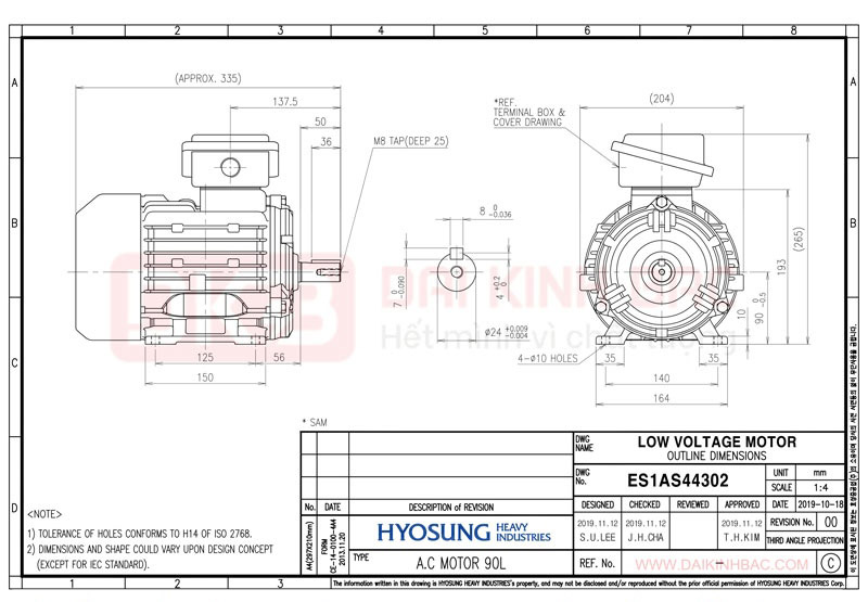 động cơ bơm nước 1.5kw 2hp hyosung hàn quốc