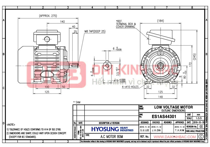 động cơ bơm nước 1.1kw 1.5hp hyosung hàn quốc