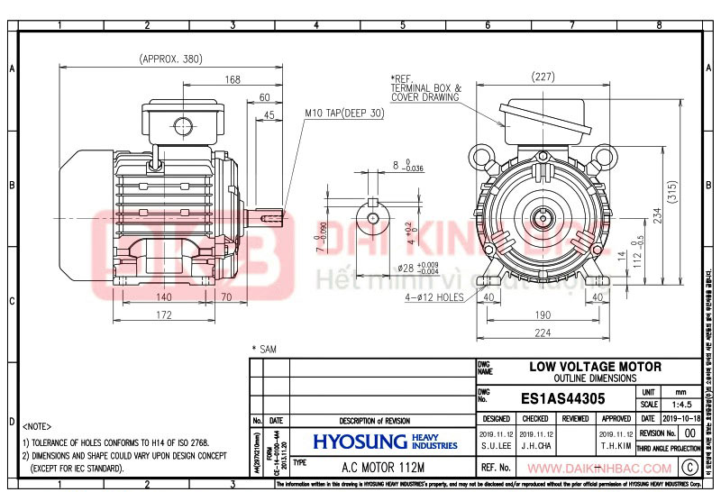 động cơ bơ nước 4kw 5.5hp hyosung hàn quốc