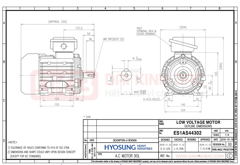 động cơ bơm nước 2.2kw 3hp hyosung hàn quốc