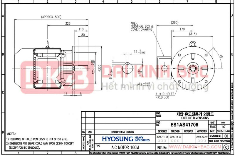 động cơ bơm nước 11kw 15hp hyosung hàn quốc