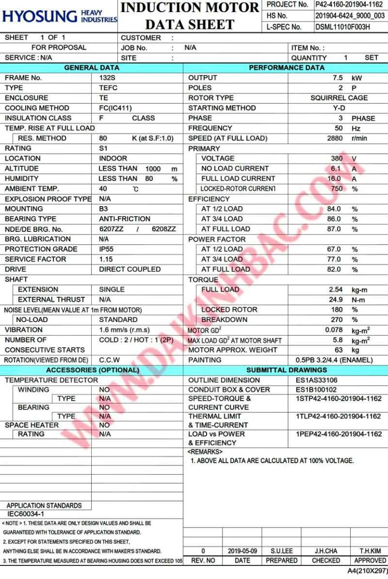 động cơ bơm nước 7.5kw 10hp hyosung hàn quốc