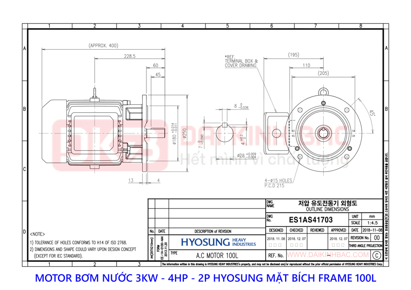 ban ve motor bom nuoc 3kw hyosung 2P mat bich