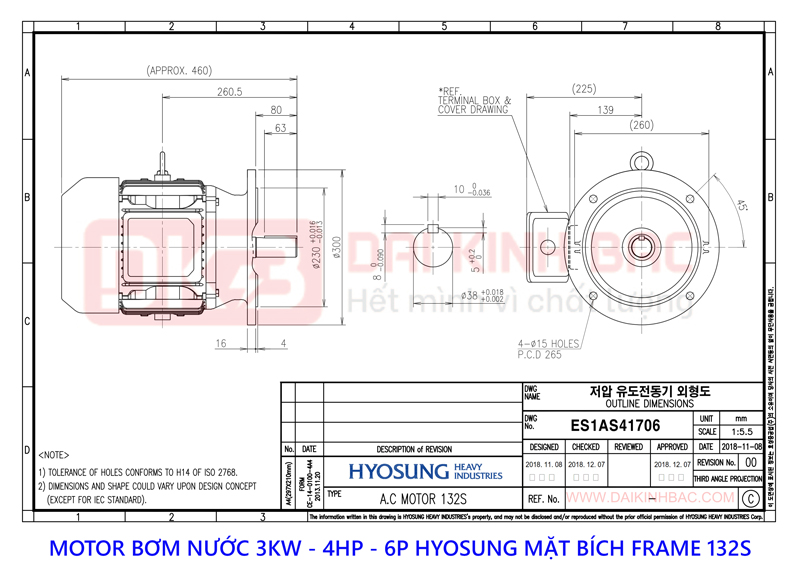 ban ve motor bom nuoc 3kw hyosung 6P mat bich