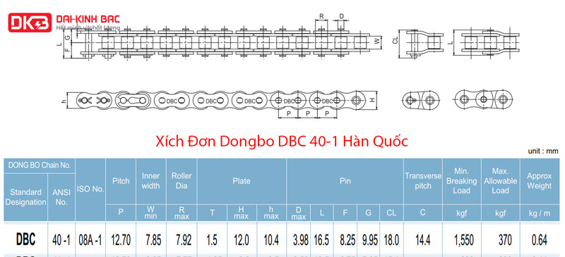 Xích Đơn Dongbo DBC 40-1 Hàn Quốc