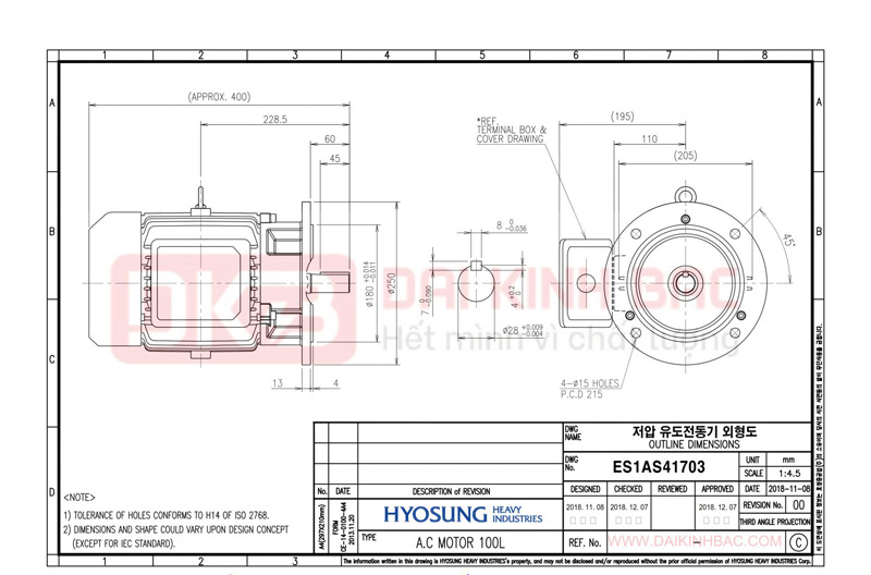 động cơ bơm nước 2.2kw 3hp hyosung hàn quốc