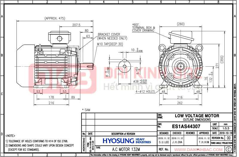 động cơ bơm nước 7.5kw 10hp hyosung hàn quốc