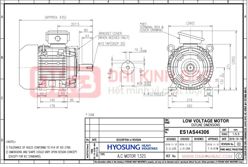 động cơ bơm nước 5.5kw 7.5hp hyosung hàn quốc