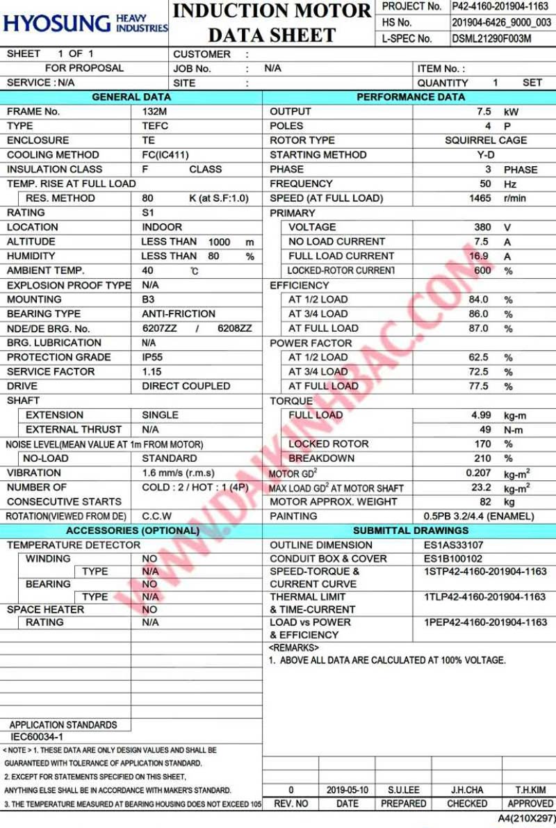 động cơ bơm nước 7.5kw 10hp hyosung hàn quốc