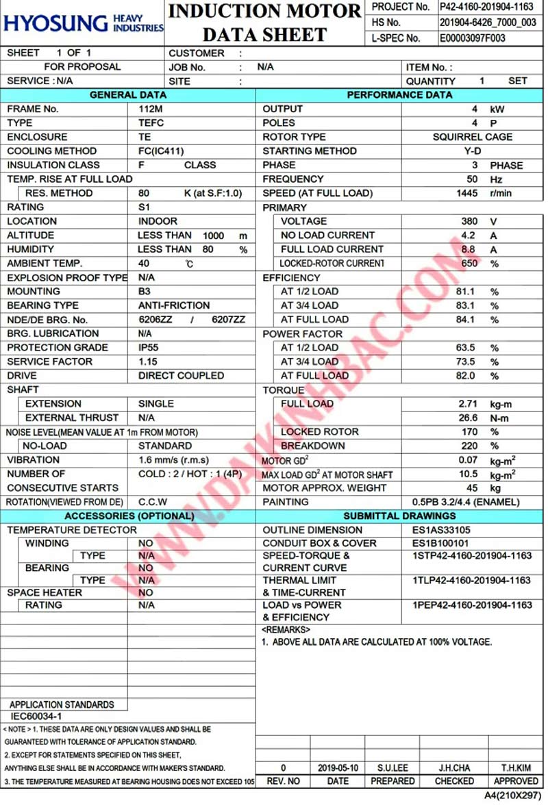 động cơ bơ nước 4kw 5.5hp hyosung hàn quốc