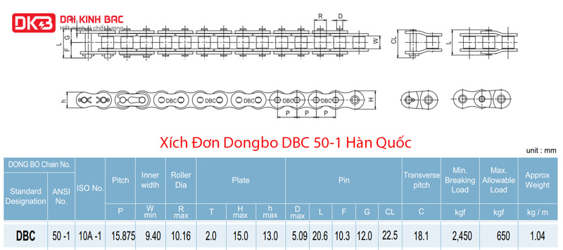 Xích Đơn Dongbo DBC 50-1 Hàn Quốc