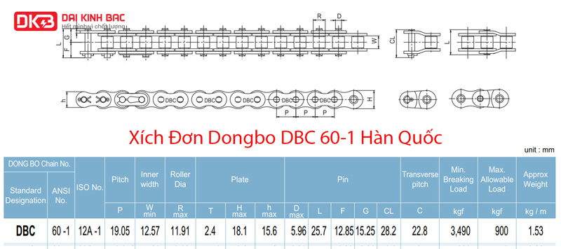 Xích Đơn Dongbo DBC 60-1 Hàn Quốc