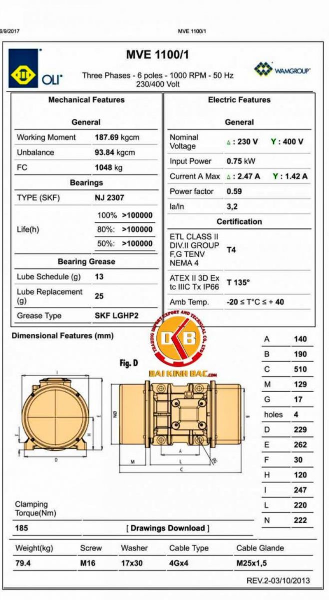 Bản vẽ động cơ rung 0.75KW, 6 cực