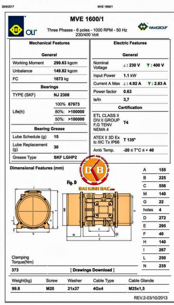 bản vẽ động cơ rung Oli 1600/1N-70A0 1.1KW