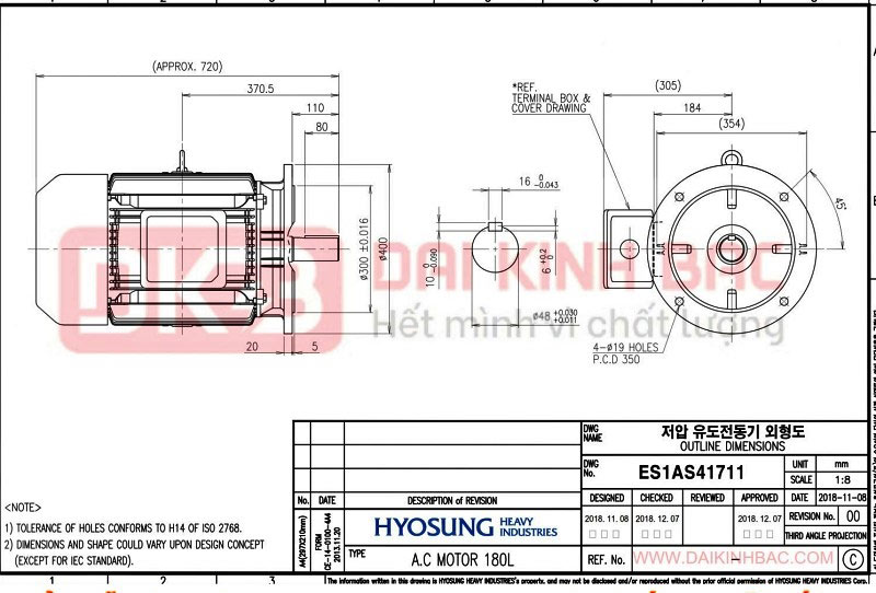 Động Cơ Bơm Nước 15KW - 20HP Hyosung Hàn Quố