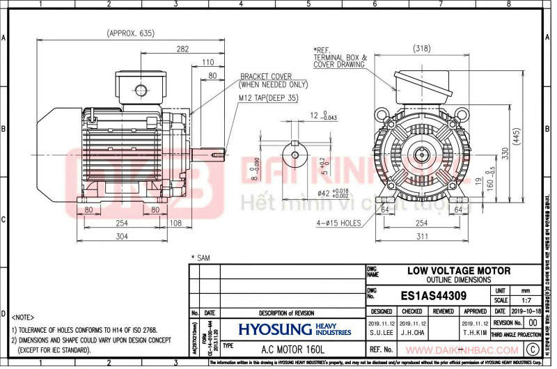 động cơ bơm nước 11kw 15hp hyosung hàn quốc