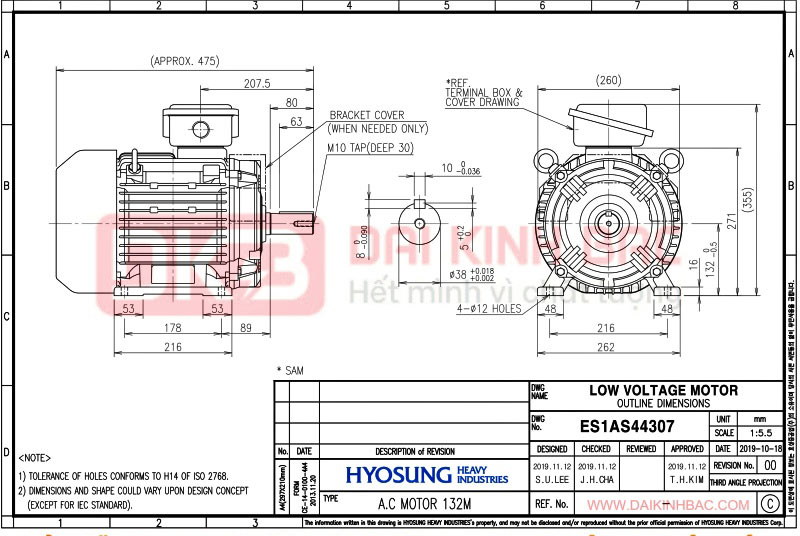 động cơ bơm nước 5.5kw 7.5hp hyosung hàn quốc