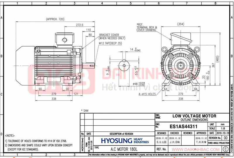 Động Cơ Bơm Nước 15KW - 20HP Hyosung Hàn Quố