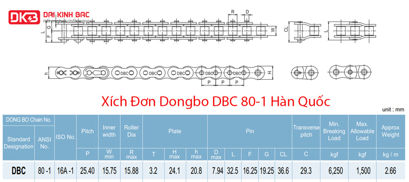 Xích Đơn Dongbo DBC 80-1 Hàn Quốc