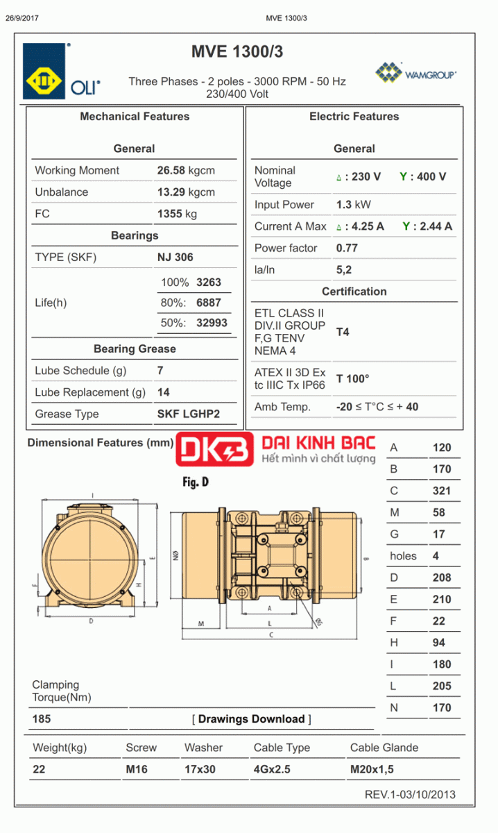 bản vẽ mô tơ rung Oli 2 cực 1.3Kw