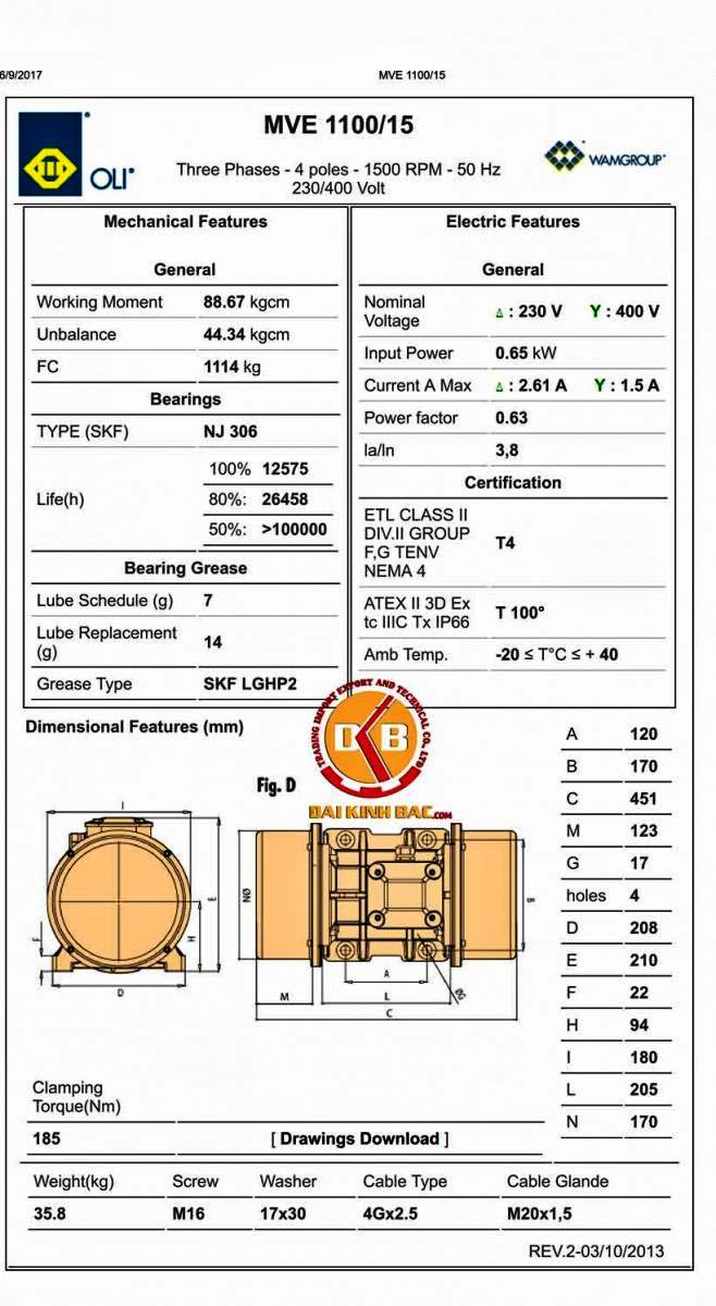 bản vẽ chi tiết động cơ rung Oli 4 cực 0.65KW