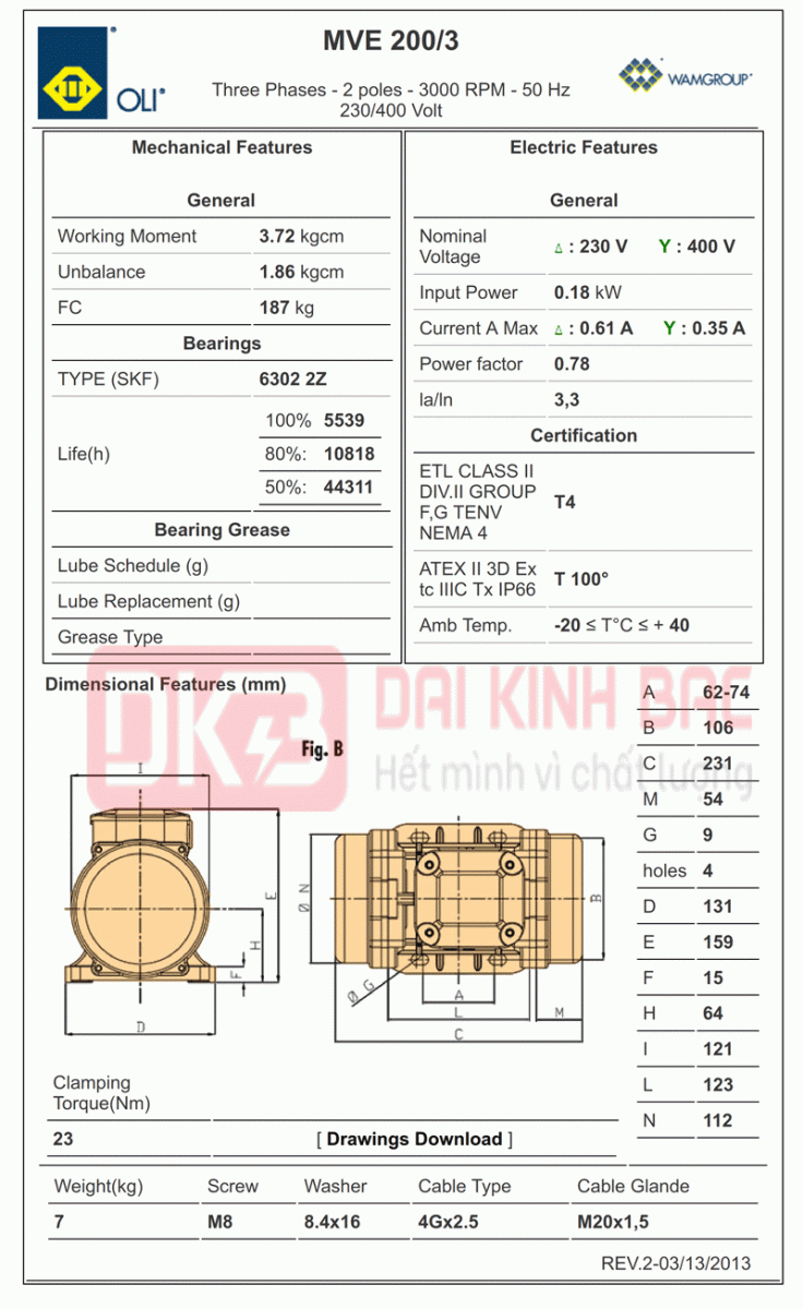 bản vẽ thông số chi tiết mô tơ run g oli 0.18Kw