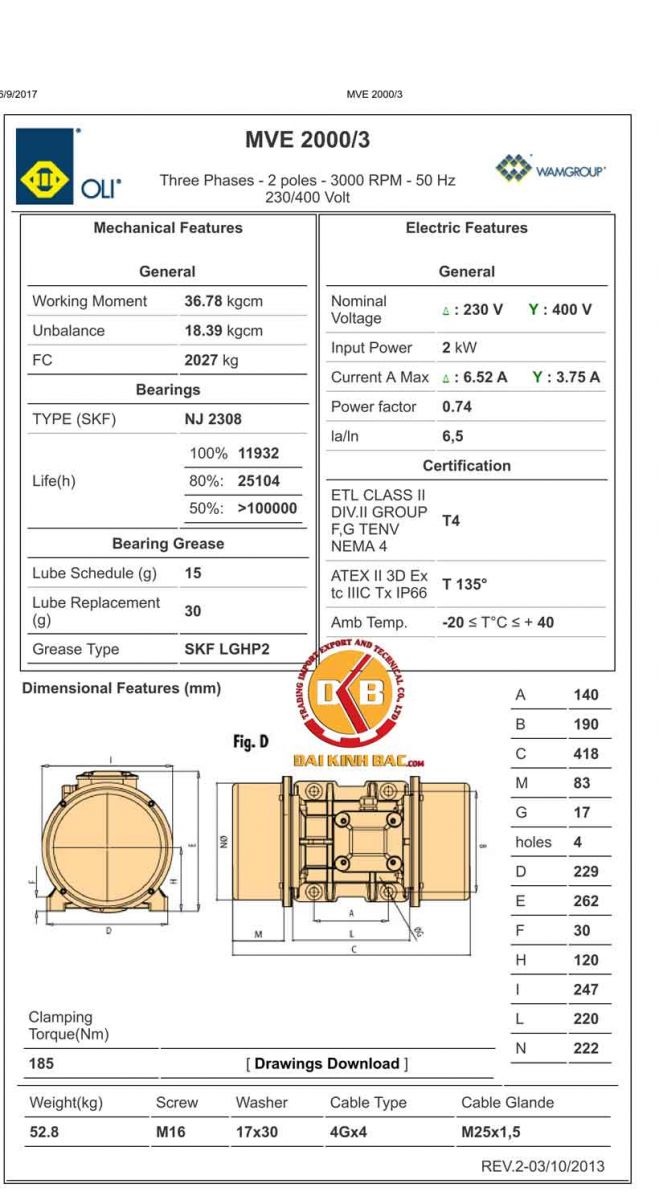 Bản vẽ động cơ rung oli 2kw 200 3N 60A0 2KW