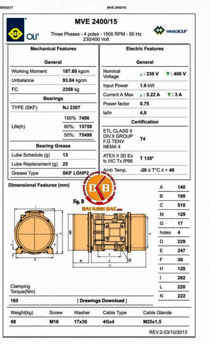 bản vẽ động cơ rung oli 4 cực 1.6KW