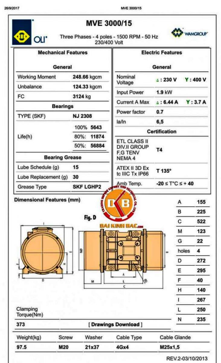 bản vẽ động cơ rung Oli 4 cực 1.9KW