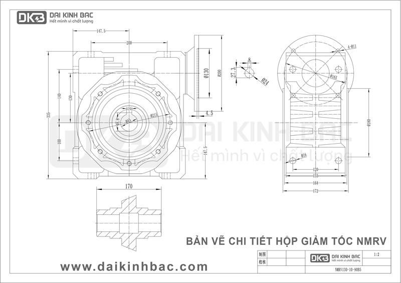 Hộp Giảm Tốc Trục Vít Bánh Vít Cao Cấp NMRV 130 Của BGM