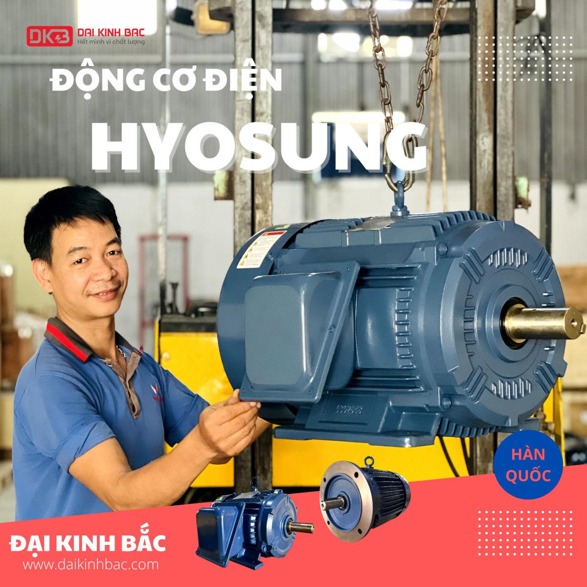 động cơ bơm nước 0.75kw 1hp hyosung hàn quốc