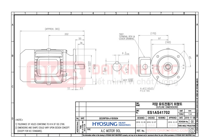 Motor Điện 3 Pha 1.1KW- 1.5HP 6P 6 Cực - Hyosung Hàn Quốc