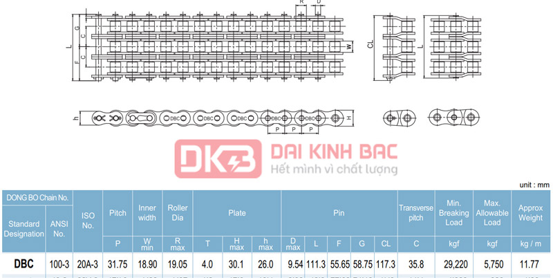 catalog xich 3 day dongbo dbc 100-3 han quoc