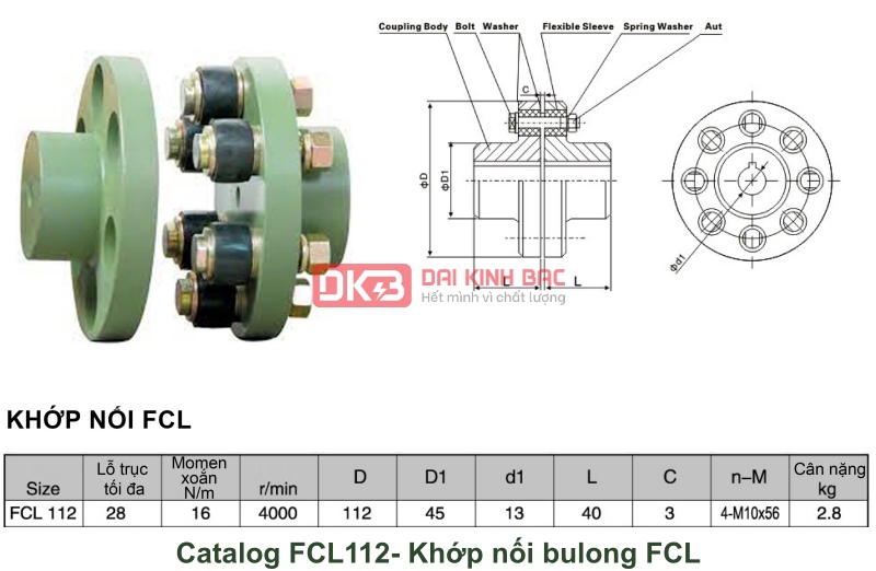 bản vẽ catalog chi tiết khớp nối FCL112