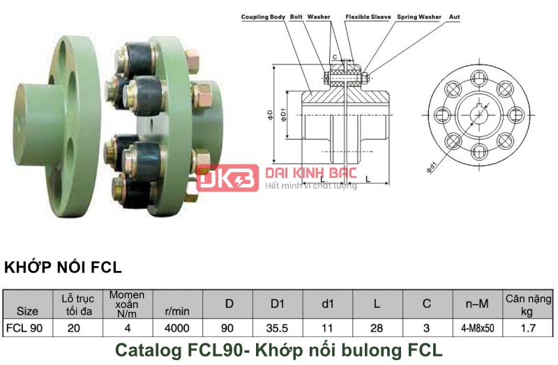 bản vẽ chi tiết khớp nối Bulong FCL90