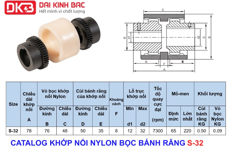 Catalog khớp nối nylon bọc bánh răng S-32