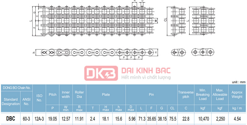 Xích 3 Dãy Dongbo DBC 60-3 Hàn Quốc