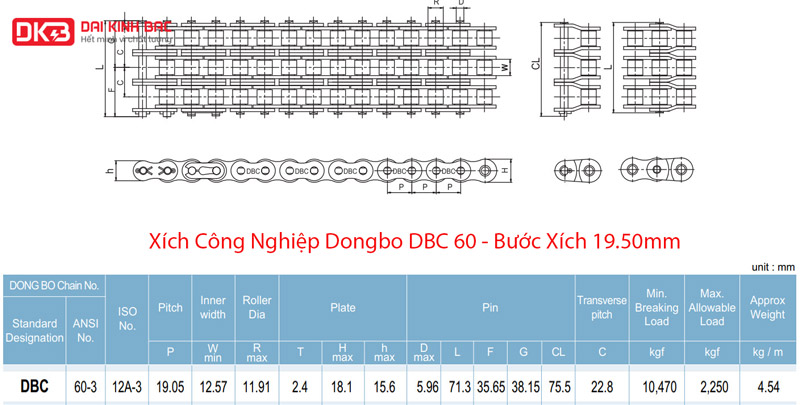 Xích Công Nghiệp Dongbo DBC 60 - Bước Xích 19.50mm